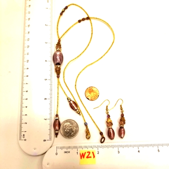 🔻REDUCED Vecchia Murano Italian Handblown purple glass beads Y necklace earring - Picture 7 of 15